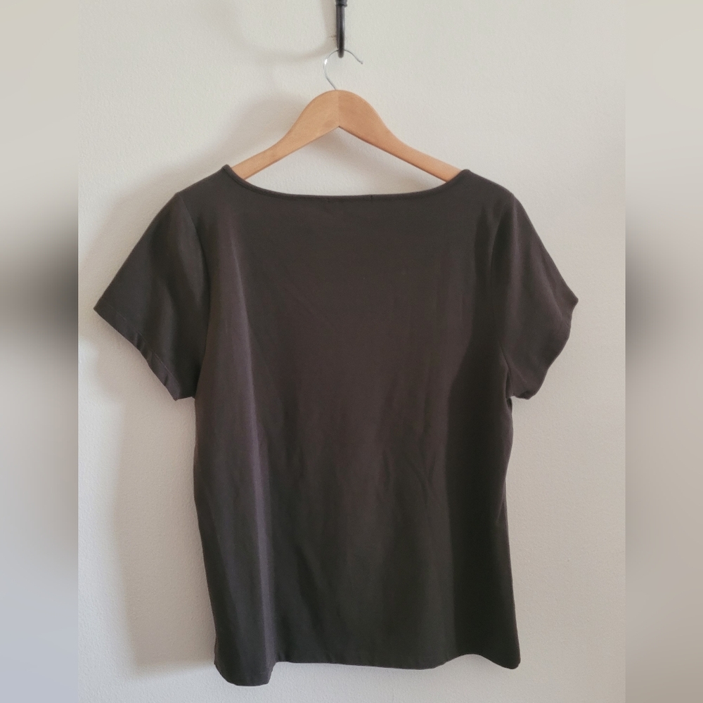 Liz Claiborne Stitch Trimmed Cotton + Stretch Top, Women's XL, Chocolate Brown - Picture 6 of 8